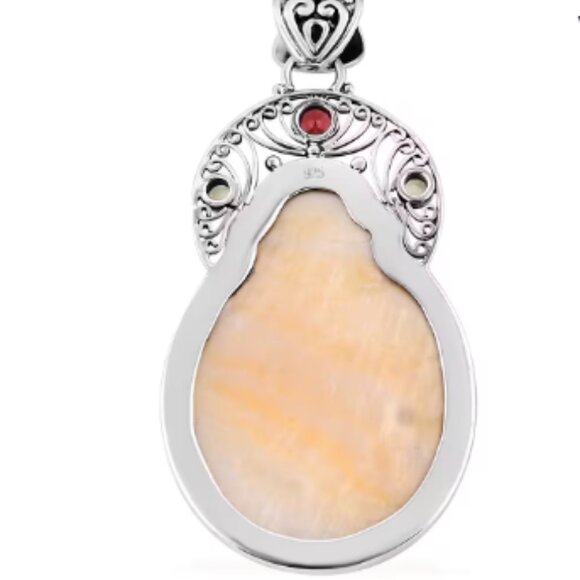 White Shell Pearl Carved and Multi Gemstone Pendant - Picture 5 of 5
